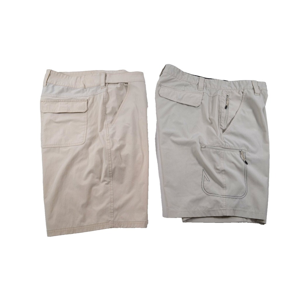 Lot of 2 Huk Performance Cargo Shorts Mens XXL Beige Zippered Pockets Stretch